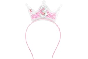 PENITUE 3rd Birthday Headband, Pink Glitter Three Birthday Crown for Girls Sparkling Pearl Headdress Party Celebration Outfit Decoration Accessory for Girl Toddler 3 Year Old