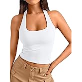 Trendy Queen Halter Tops for Women 2026 Summer Going Out Tops Backless Crop Sleeveless Workout Shirts Cute Y2k Clothes