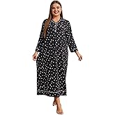 ebukurty Women's Plus Size Sleepwear Casual Sleep Dress Soft Pajamas Female Long Sleeved V-Neck Loose Nightgowns Black