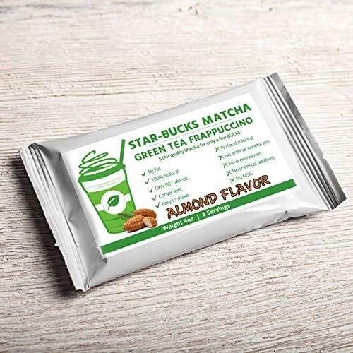 STAR-BUCK Matcha Latte Frappe Mix (4oz/Almond) - STAR Quality Matcha for a few BUCKS - Made with Certified 100% Organic Matcha infused with NATURAL ALMOND FLAVOR. Makes 8 Servings