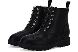 COUTGO Girls Ankle Boots Lace up Low Chunky Heel Lug Sole Combat Booties Side Zipper Outdoor Dress Walking Shoes Toddler Little Kid Big Kid