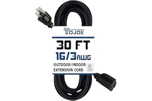 YOJOE Indoor Outdoor Extension Cord, 3 Prong 13A Weatherproof Power Cord, 16 Gauge Heavy Duty 30 ft Black Extension Cord for 
