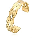 JMTOBETOP Gold Cuff Bracelet for Women,Chunky Multi-layer Cross Wire hammered Open Bracelet Hollow Trendy Wide Cuff Bracelets Adjustable Bangle