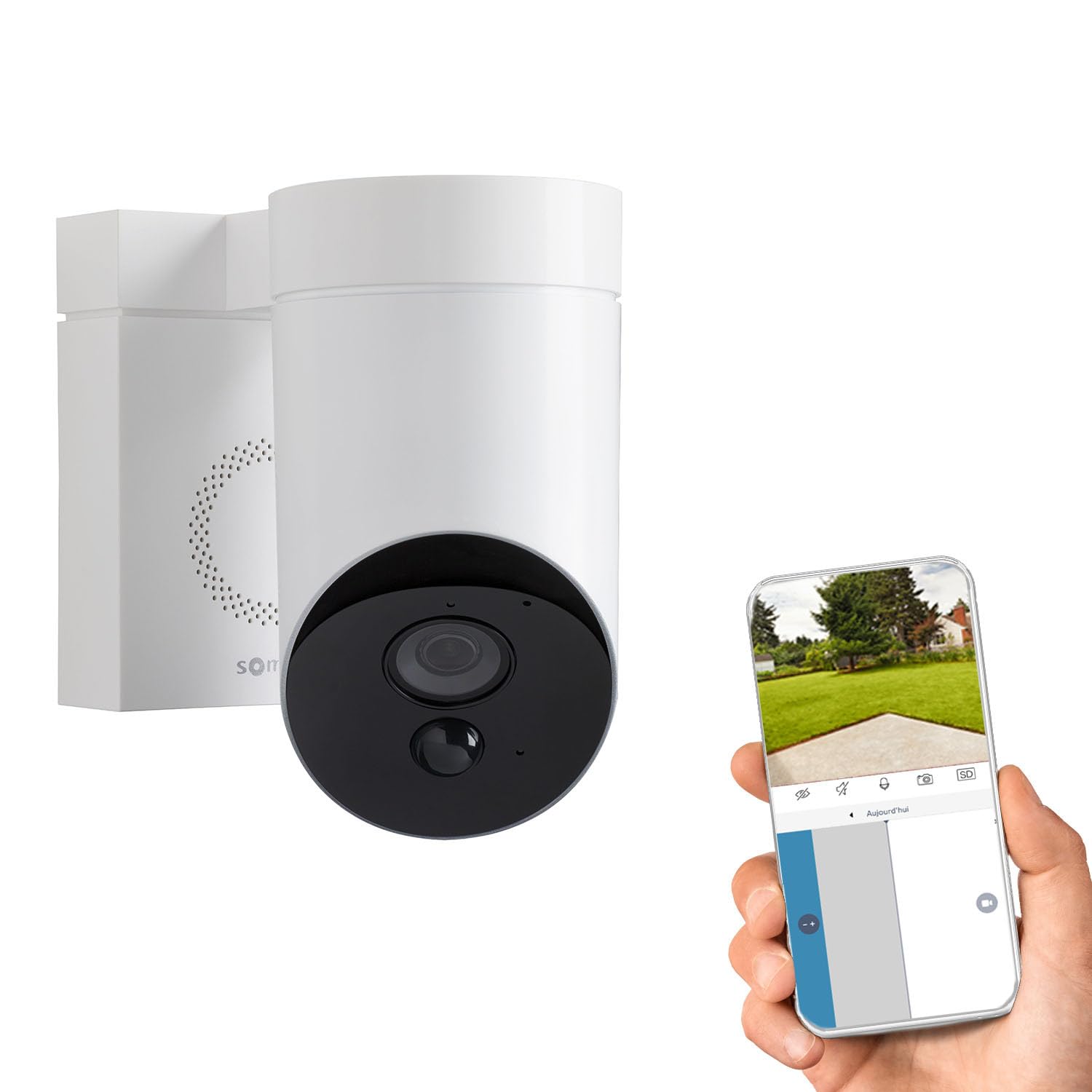 Somfy - Caméra De Surveillance Extérieure - Caméra Surveillance WiFi - 1080P Full Hd - Caméra Somfy Avec Sirène Alarme Extérieure 110 Db - Branchement Possible Sur Luminaire Existant