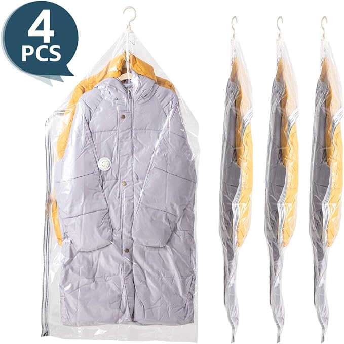 VELMADE Hanging Vacuum Space Saver Bags for Clothes 4 Pcs (Long
