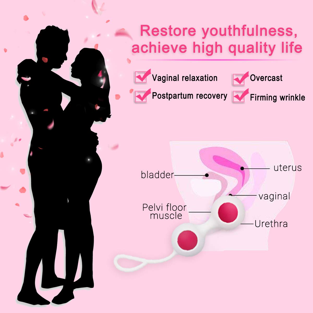 Kegel Balls Beckenbodentrainer 4 Balls Beckenbodentrainingsset Kegel Übung Gewichte Kit Frauen Blase Control & Beckenboden Übungen Silikon Wasserdicht für Frauen Anfänger und Fortgeschrittene