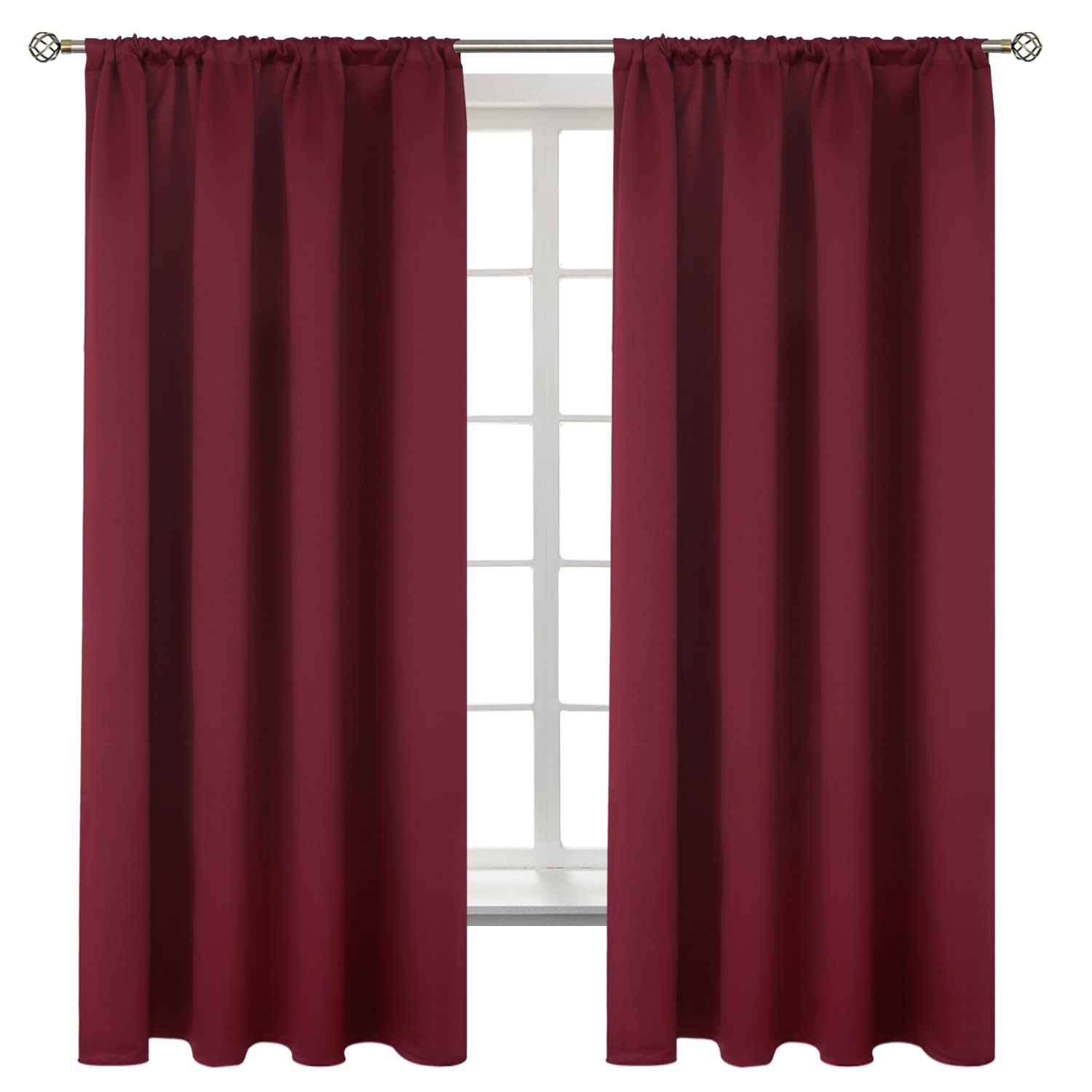 BGment Burgundy Blackout Curtains 63Inches Long for Bedroom - Wine Red Thermal Insulated Window Treatments with Rod Pocket Room Darkening for Christmas Living Room, 52 x 63 Inch, 2 Panels