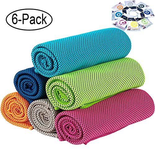 GeTeLe [6 Pack] Cooling Towel (36″x12″), Soft Breathable Ice Sports Towel Keep Cool Chilly Towel Super Absorbent Microfiber Fast Drying Towels Chilling Neck Wrap for Yoga, Sport, Workout, Fitness