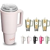 OOD OniVerso 40 oz Stainless Steel Insulated Tumbler with Handle and Straw, Iced Coffee Cup Holder for Disposable Cups, Leak Proof Tumbler, Downtown Blush (Light Pink)