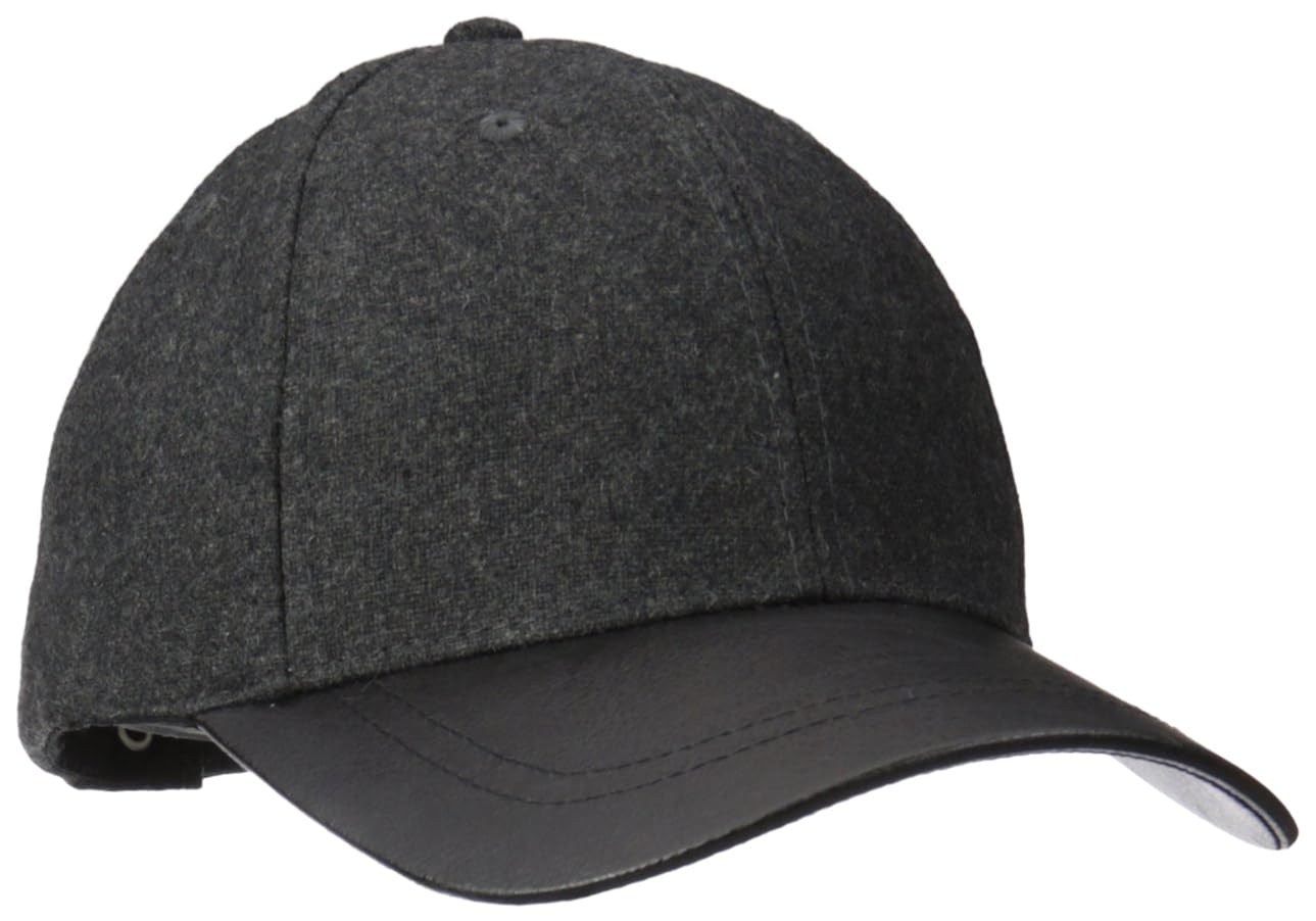 D&Y Women's Wool Baseball Cap with Faux Leather Brim, Grey, One Size