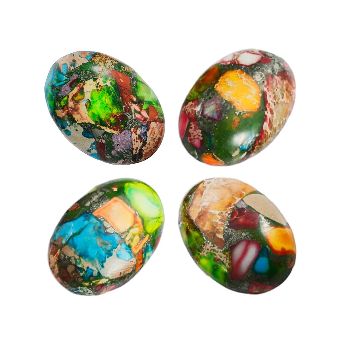 Nupuyai 4pcs Multicolour Oval Stone Flatback Cabochons for Jewelry Making DIY Charms, Sea Sediment Jasper, 18x25mm