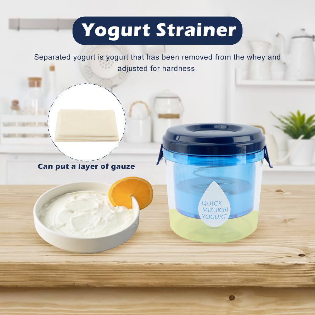 Greek Yogurt Strainer with Lid, Reusable Yogurt Filter with Ultra Fine Mesh Yogurt Strainer to Makes small batches of Thick Creamy Greek or Coconut Yogurt Cheese, Soy Milk(blue)