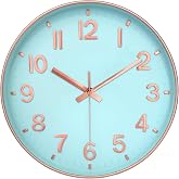 Mabpedo Wall Clock, 8 Inch Wall Clocks Battery Operated, Round Modern Non Ticking Silent Digital Analog Small Wall Clock for Bedroom Living Room Kitchen Office Gym Classroom Outdoor Clocks, Blue