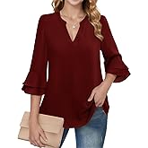 CASURESS Women's Tops Dressy Casual V Neck 3 4 Tiered Bell Sleeve Blouses Double Layered Chiffon Work Tunic Shirts