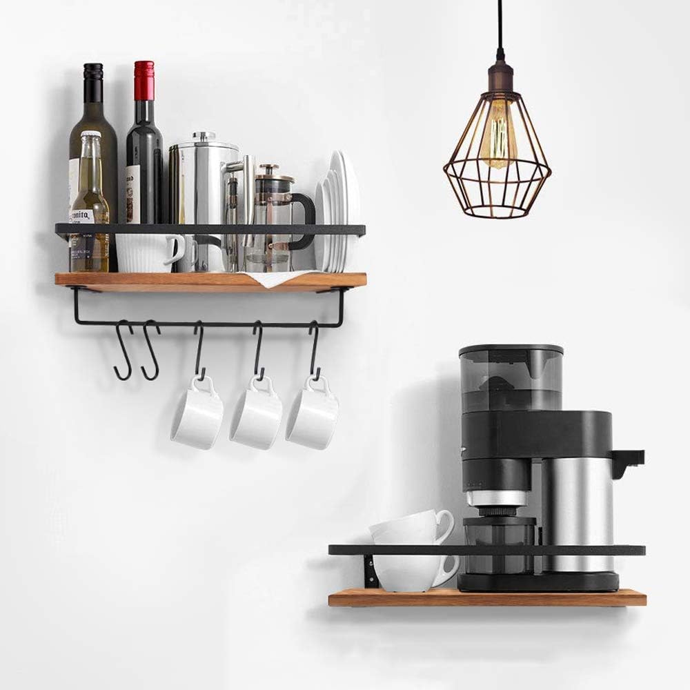 Amazon Com Yevior Floating Shelves Wall Mounted Floating Wall Shelves With 5 Hooks Rustic Pine Wood Floating Shelves With Removable Towel Bar Set Of 2 Floating Shelves For Bathroom Kitchen Bedroom Kitchen