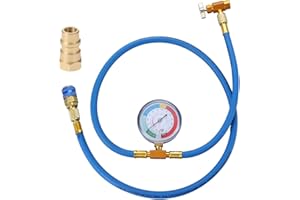 SURIEEN R134A Recharge Hose Kit with Gauge, 51'' AC Refrigerant R134A Recharging Hose with R134A Piercing Can Tap Valve, R12 
