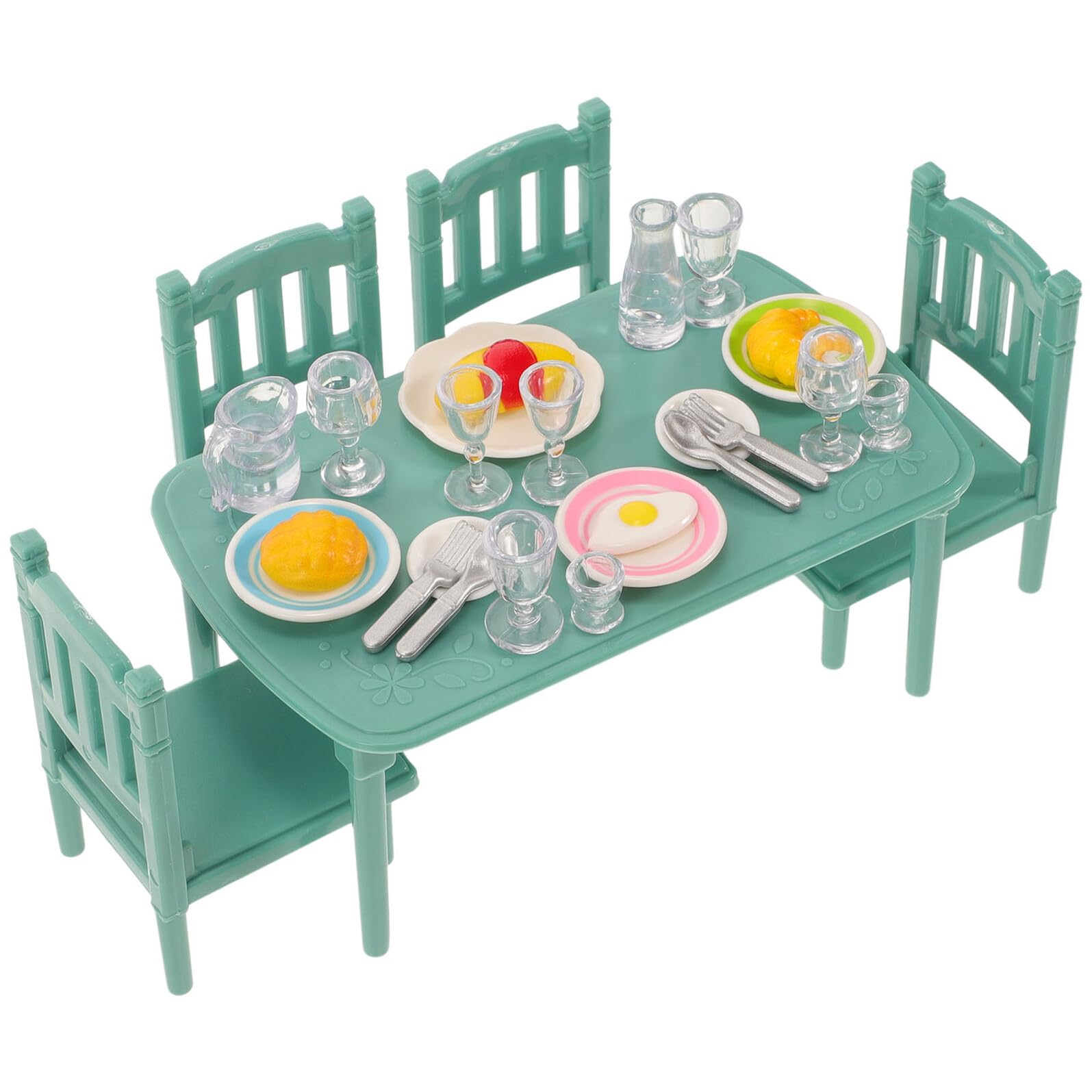 Veemoon Miniature Plastic Dollhouse Furniture Set with Dining Table and Chairs, Tiny Kitchen Dollhouse Accessories for Doll House Scenes and Play Collections