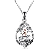 WINNICACA Wolf Horse Necklace Sterling Silver Animal Wolves/Horse Jewelry Gifts for Women Mom Birthday