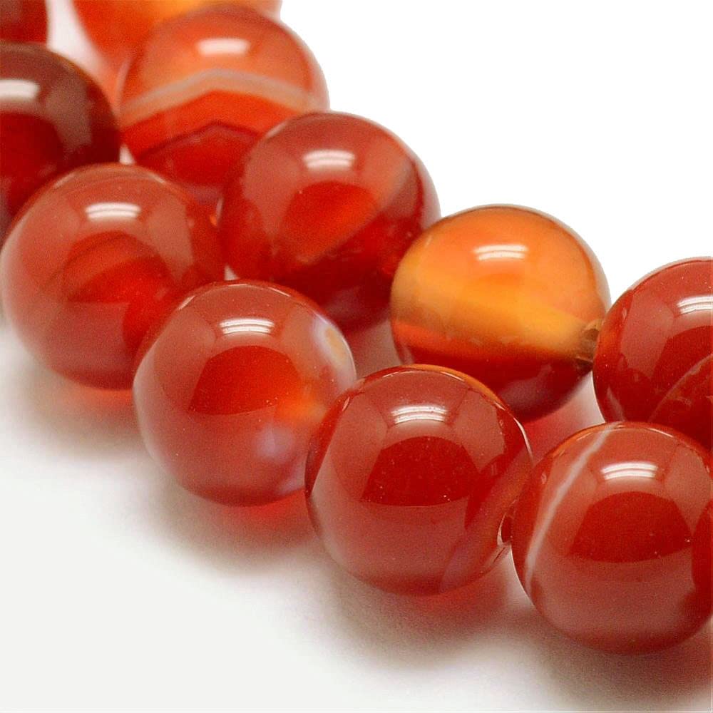 Natural Gemstone Stripes Lace Agate Beads, 8 mm 6 mm 4 mm, Polished and Matt, Ball Shape Jewellery Beads for Jewellery Bracelet Chain Jewellery Making, (6 mm, 18 Pieces, Red Polished)