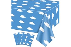 QUERICKY 4 Pack Blue Sky White Cloud Tablecloths, 54x108'' Blue Sky Plastic Disposable Table Cover, Story Themed Decorations for Kids Birthday Party, Baby Shower Party, Sky Birthday Party Supplies