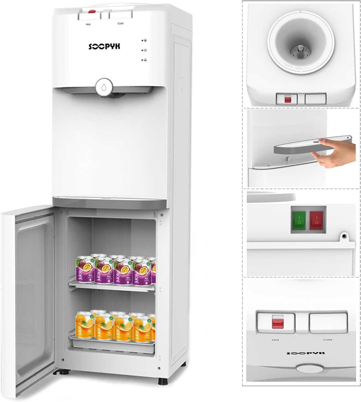 SOOPYK Top Loading Water Dispenser Water Cooler 5 Gallon Hot and Cold Water Dispenser | Child Safety Lock and Storage Cabinet for Home Office Use, White: Kitchen & Dining