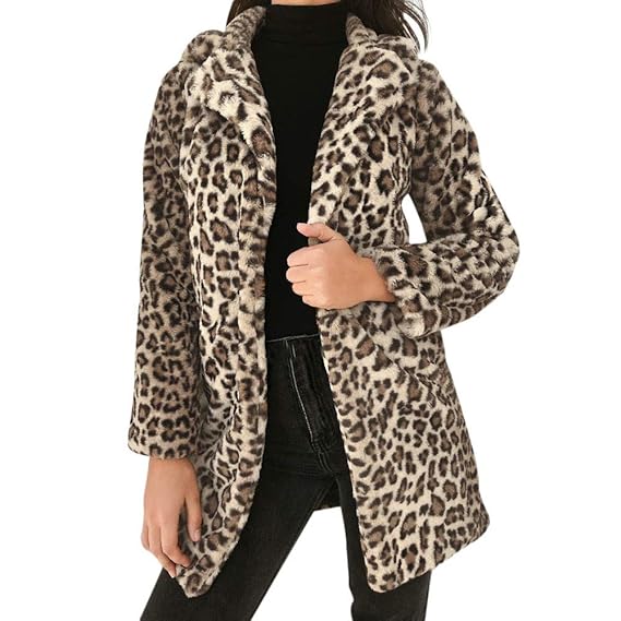 Lucky Mall Frauen Leopard Reizvoller Winter Warmer Mantel, Kunstpelzmantel Cardigan Outwear Mantel