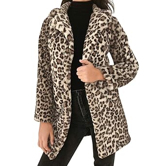 Fanxing Damen Mantel Leopard Sexy Winter Warm Faux Pelzmantel Strickjacke Outwear Jacke
