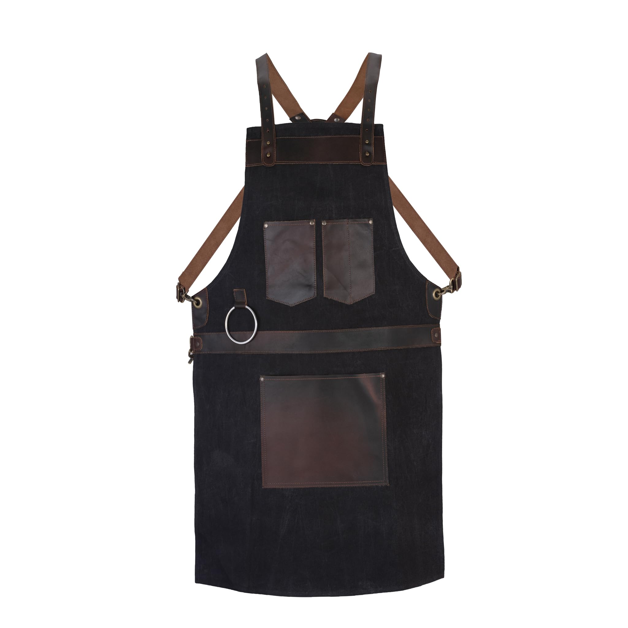 Leathershire Waxed Blue Canvas handmade Leather Apron Butcher Apron DIY Apron BBQ Apron -Cooking Apron - Blacksmith Apron - Barber Apron - woodwork apron (Black)