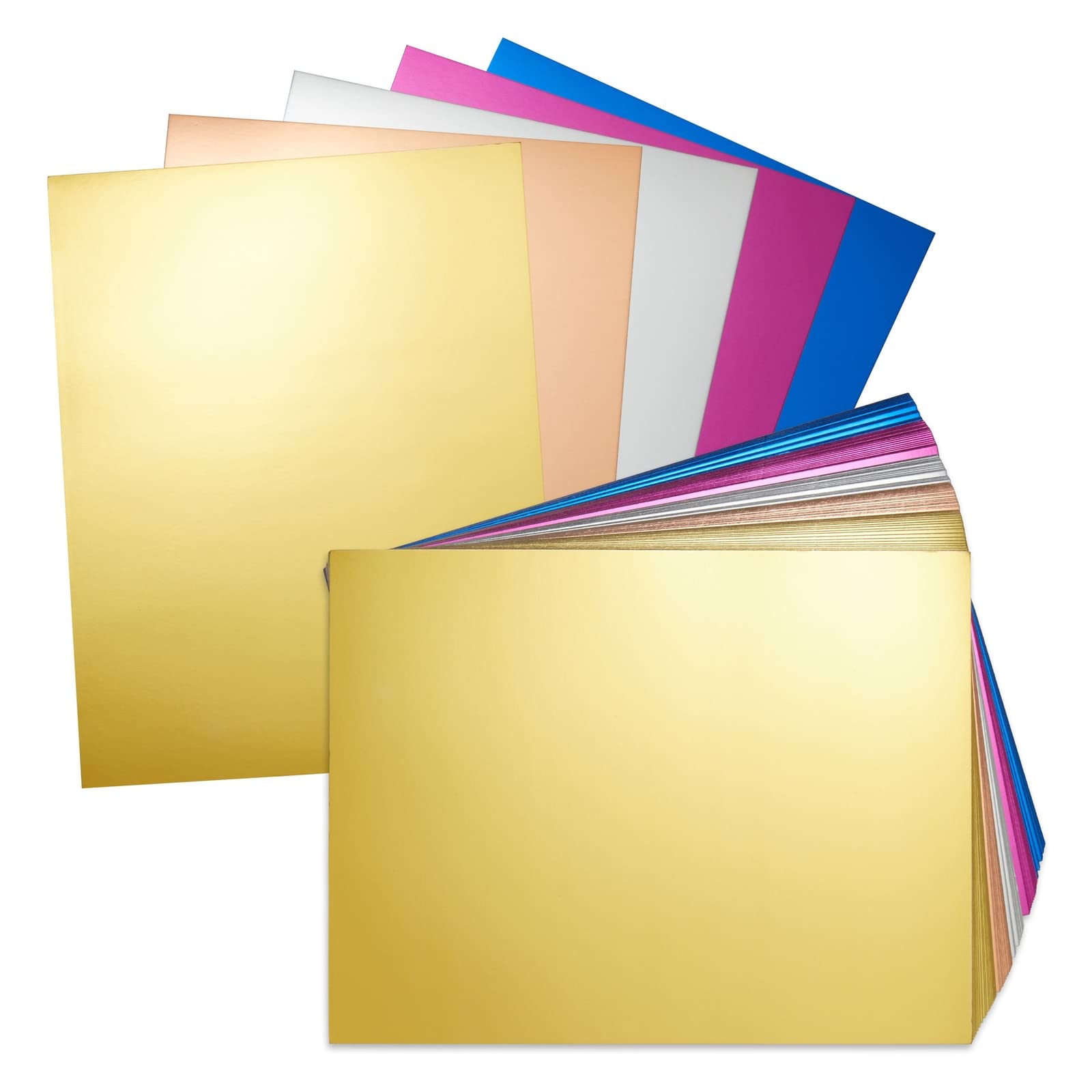 Photo 1 of 100 Sheets of Metallic Cardstock, Thick 250 GSM 8.5x11 Paper for Arts and Crafts, Classroom, DIY Projects (Assorted Colors, Letter Size)