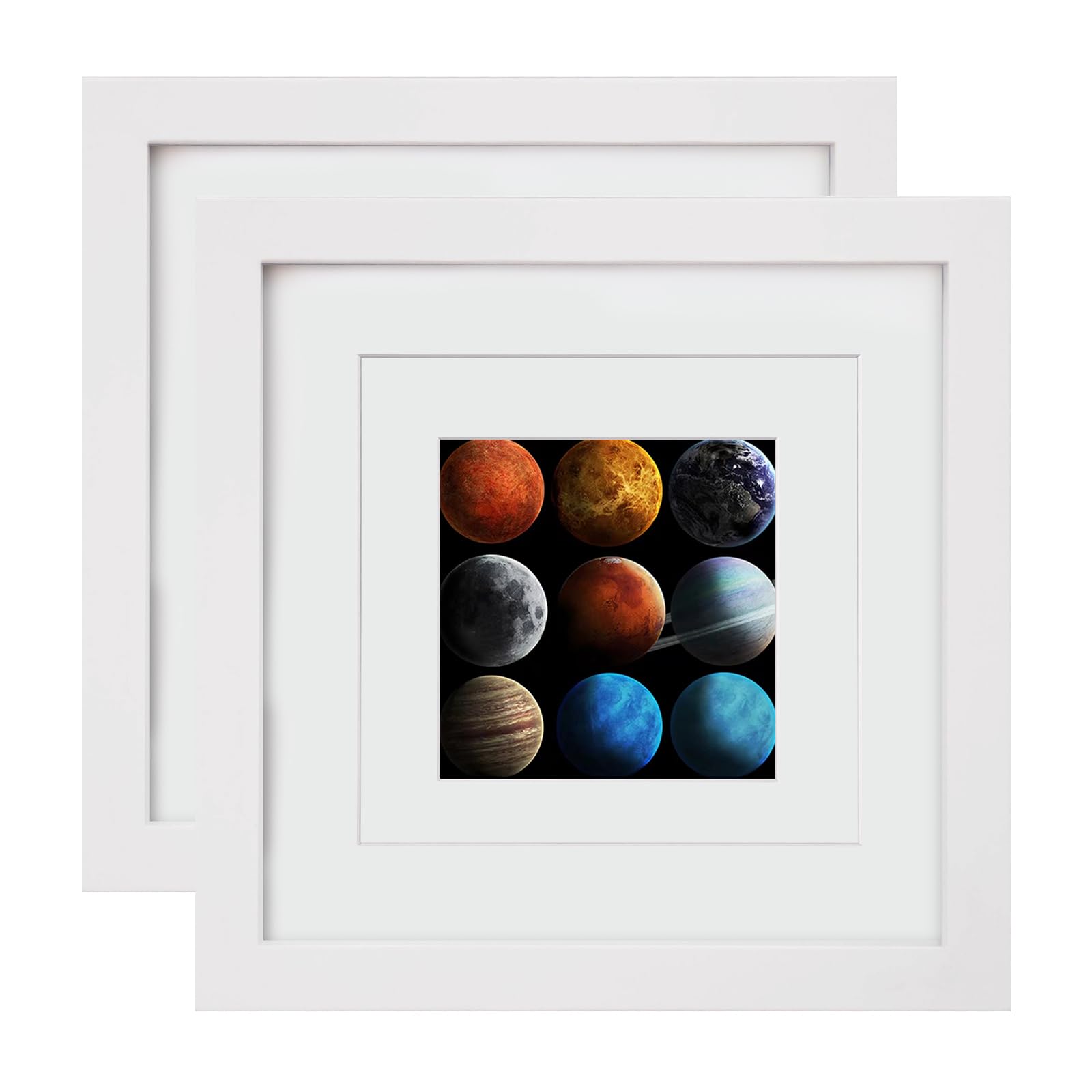 EGOFINE 8x8 Picture Frames Set of 2 - Made of Solid Wood for Table Top and Wall Mounting White