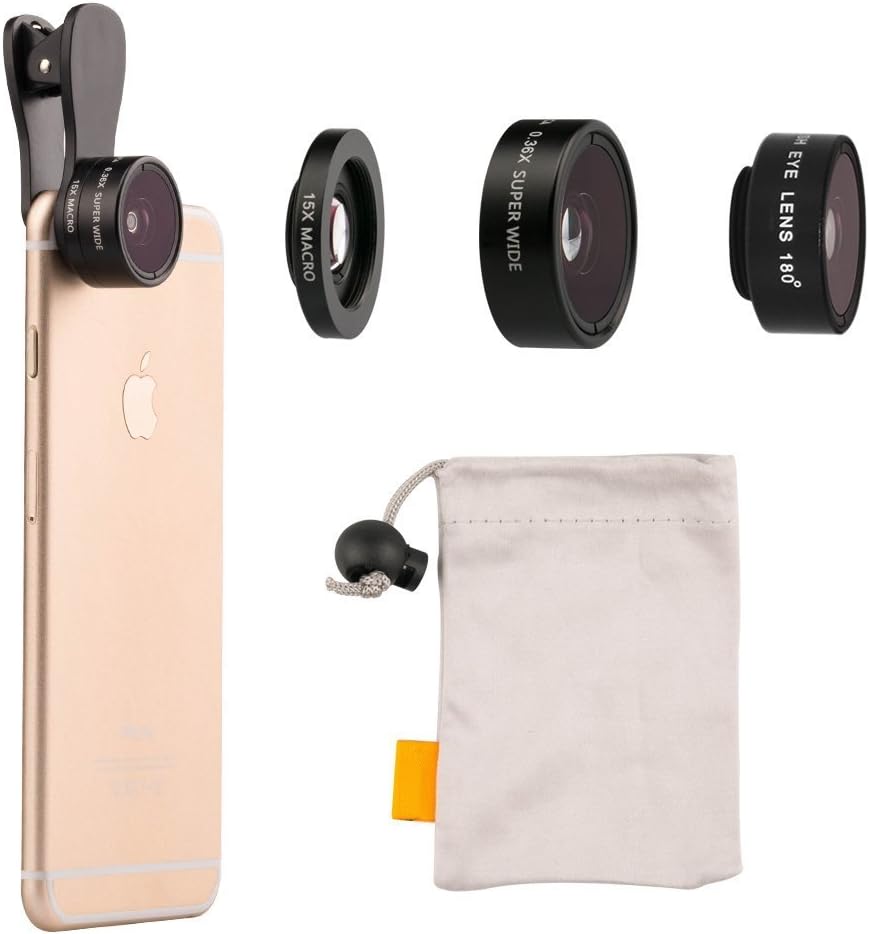Lamost 2 in 1 Clip on Cell Phone Lens Kit 0.36x Super Wide Angle Lens + 15x Super Macro Lens for Iphone