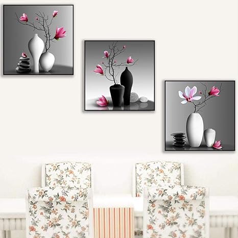 JEfunv Nordische schöne Vase mit rosa Blumen Leinwand Malerei Drucke