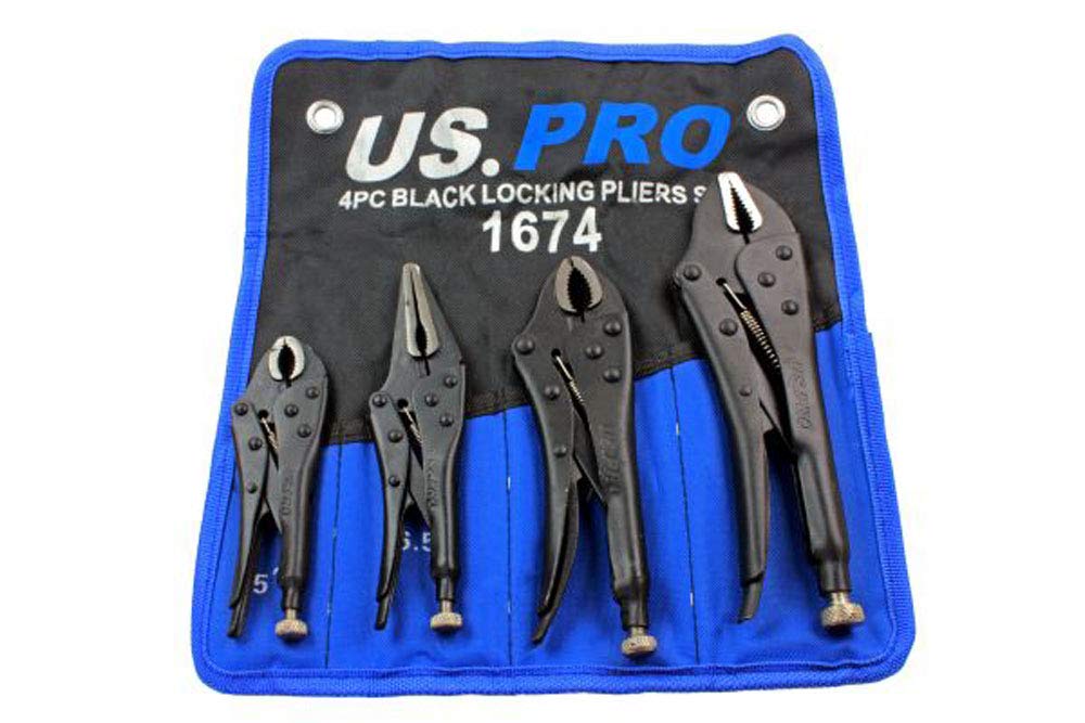 US PRO 4pc Black Locking Pliers Set 5" 6.5" 7" & 10" - Mole Vice Clamp Grips 1674