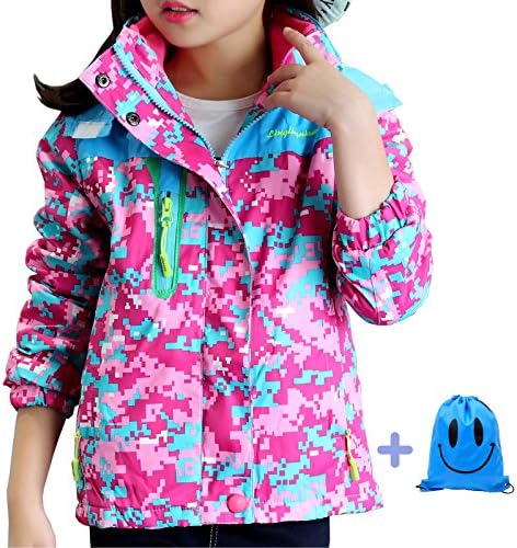 Tontron Girls 3-in-1 Practical Jacket, Zipped Windbreaker and Fleece Liner Coat by Zipper, and Waterproof Bag for Gift (Medium, Blue)
