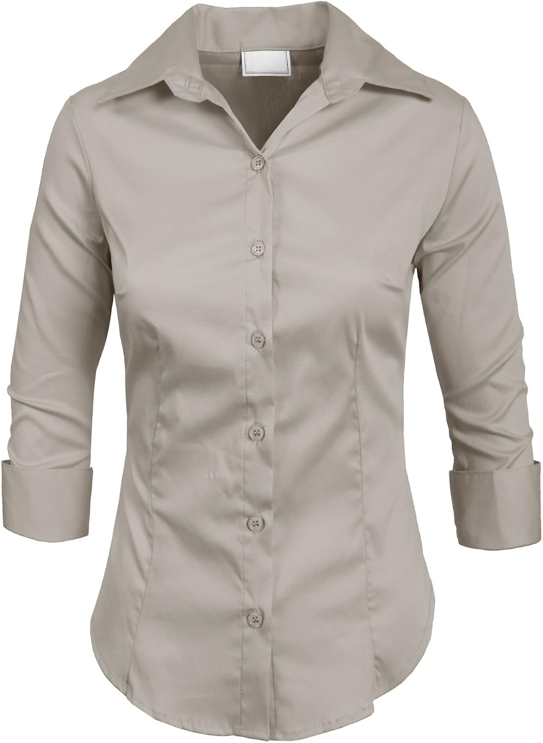 NE PEOPLE Womens Simple Stretch Slim Fit 3/4 Sleeve Roll Up Cotton Button Down Basic Solid Shirt (S-6XL): Clothing