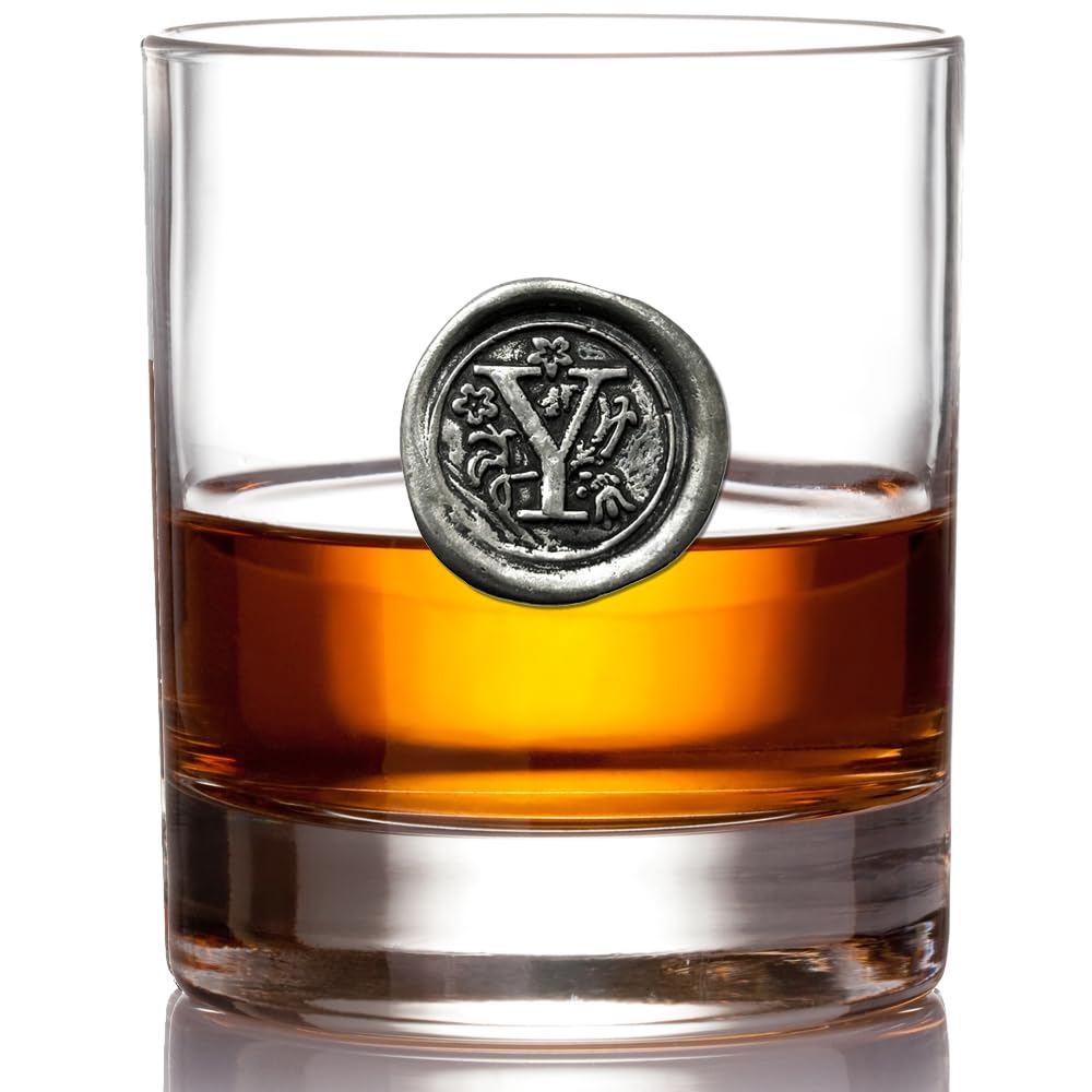 English Pewter Company 11oz Whisky Glass Tumbler with Monogram Initial - Personalised Gift with Your Choice of Initial (Y) [MON125]