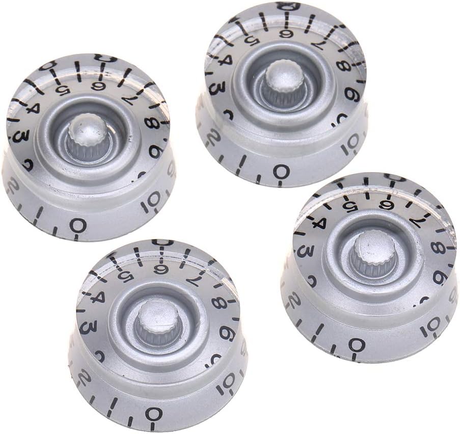 Musiclily Pro Left Handed Metric Size 18 Splines Guitar Speed Control Knobs for Epiphone Les Paul SG Style Silver (Set of 4)