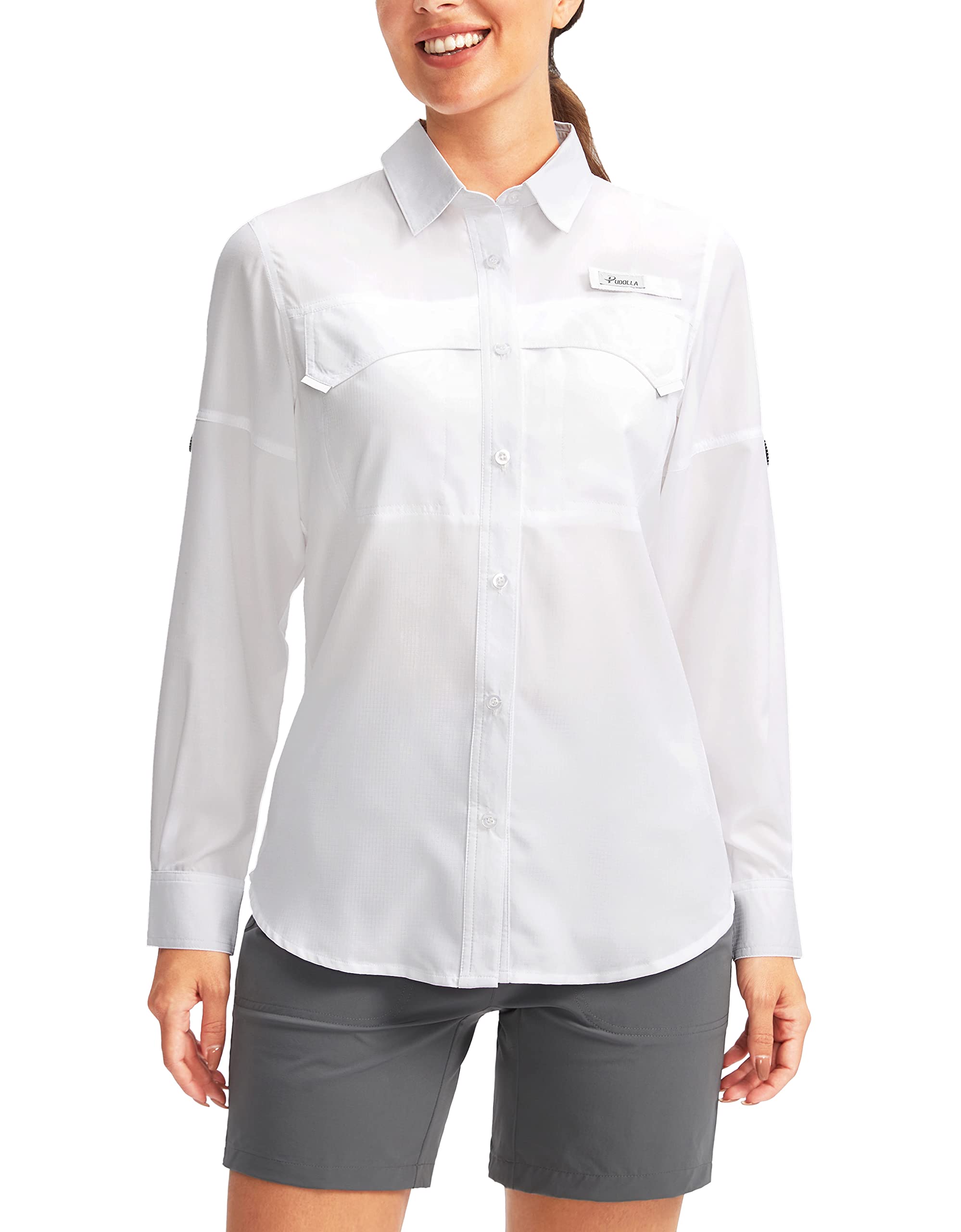 Photo 1 of Pudolla Women's UPF 50+ UV Sun Protection Shirts Long Sleeve Fishing Hiking Shirt Cool Lightweight Travel Safari Shirts White L