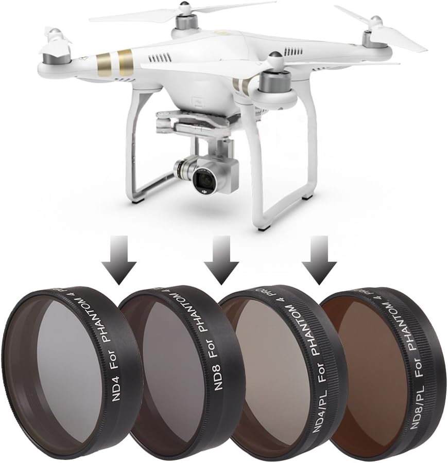Filter Kit for DJI Phantom 4 Pro, Multi-coated, High Definition Glass and Aluminum Alloy Frame ND4+ND4PL+ND8+ND8PL 4 Pack