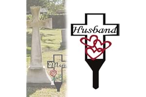 FETNHU Metal Memorial Cross Garden Stake Graveyard Decoration, Cemetery Memorial Plaque Cross Stake for Deceased Relatives, Memorial Day Flowers Cemetery Decorations for Grave (for Husband)