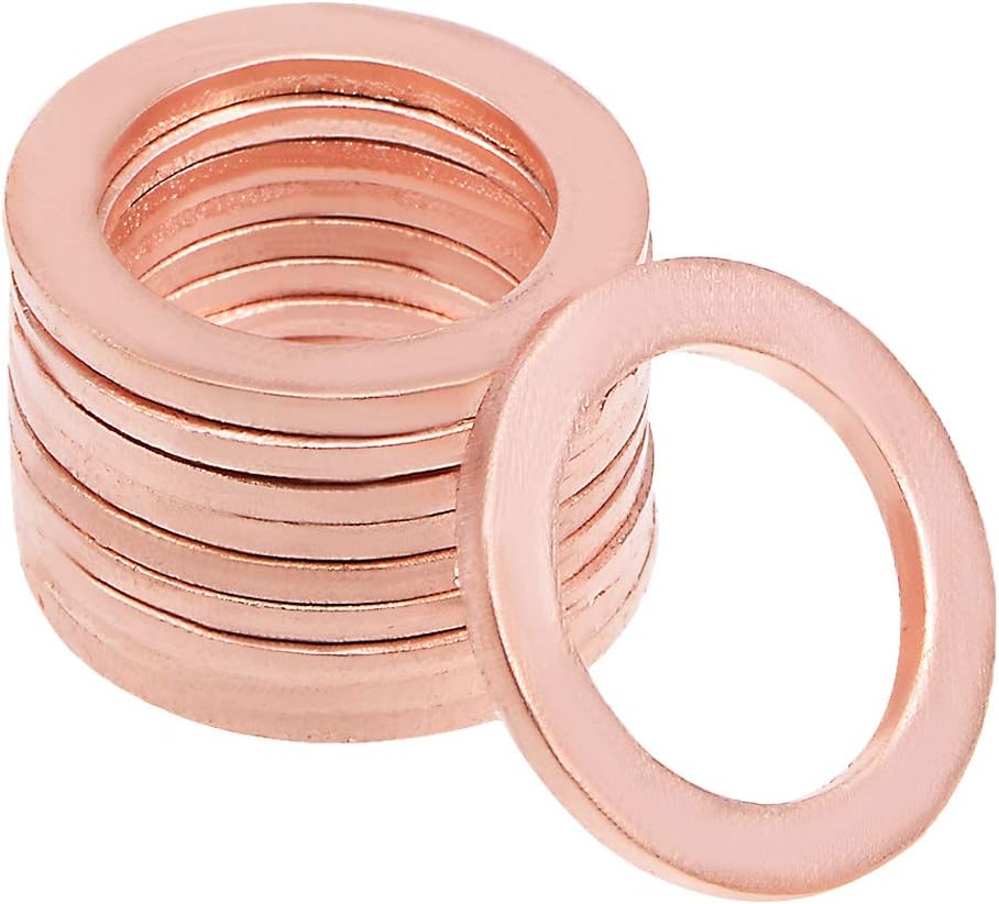 sourcing map 10Pcs 14mm x 20mm x 1.5mm Copper Flat Washer for Screw Bolt