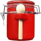 Blue Donuts Ceramic Airtight Jar, 33 Oz, 975 ML, Flour Jar with Lid, Red