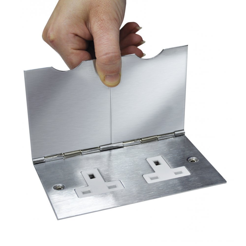 Pro Elec 13 A Double Floor Socket 2 Gang Stainless Steel Surge Protector - Steel White, 11225pl