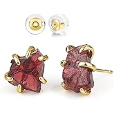 Citrine Earrings, Natural Raw Gemstone Earrings for Women, Prong Setting Stud Earrings Birthstone Crystal Handmade Jewelry for Women