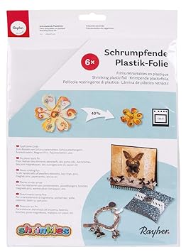 Rayher 89595701 Schrumpffolie, 26,2 x 20,2 cm, Beutel 6 Stück, frost, schrumpfende Plastikfolie, mit Schrumpffolie basteln, O