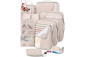 OLARHIKE 10 Set/8 Set Packing Cubes for Travel,Gifts for Women Mom at Christmas,AntiTearing Suitcase Organizers for Luggage with Shoe & Hook Toiletry Bag,Vacation Essentials & Accessories for Cruise Ship,Cream