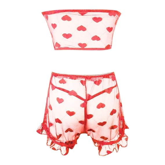 Floweworld Damen Nachtwäsche Tube Top Strap Nachtwäsche Spitzenbesatz Satin Cami Top Pyjama Sets Chemise Provokative Slutty S