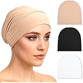3 PCS Under Caps for Hijab Non Slip Hijab Undercap Non Slip Women Solid Color Undercap Under Scarf Hijabs Cap Beige, Black, White