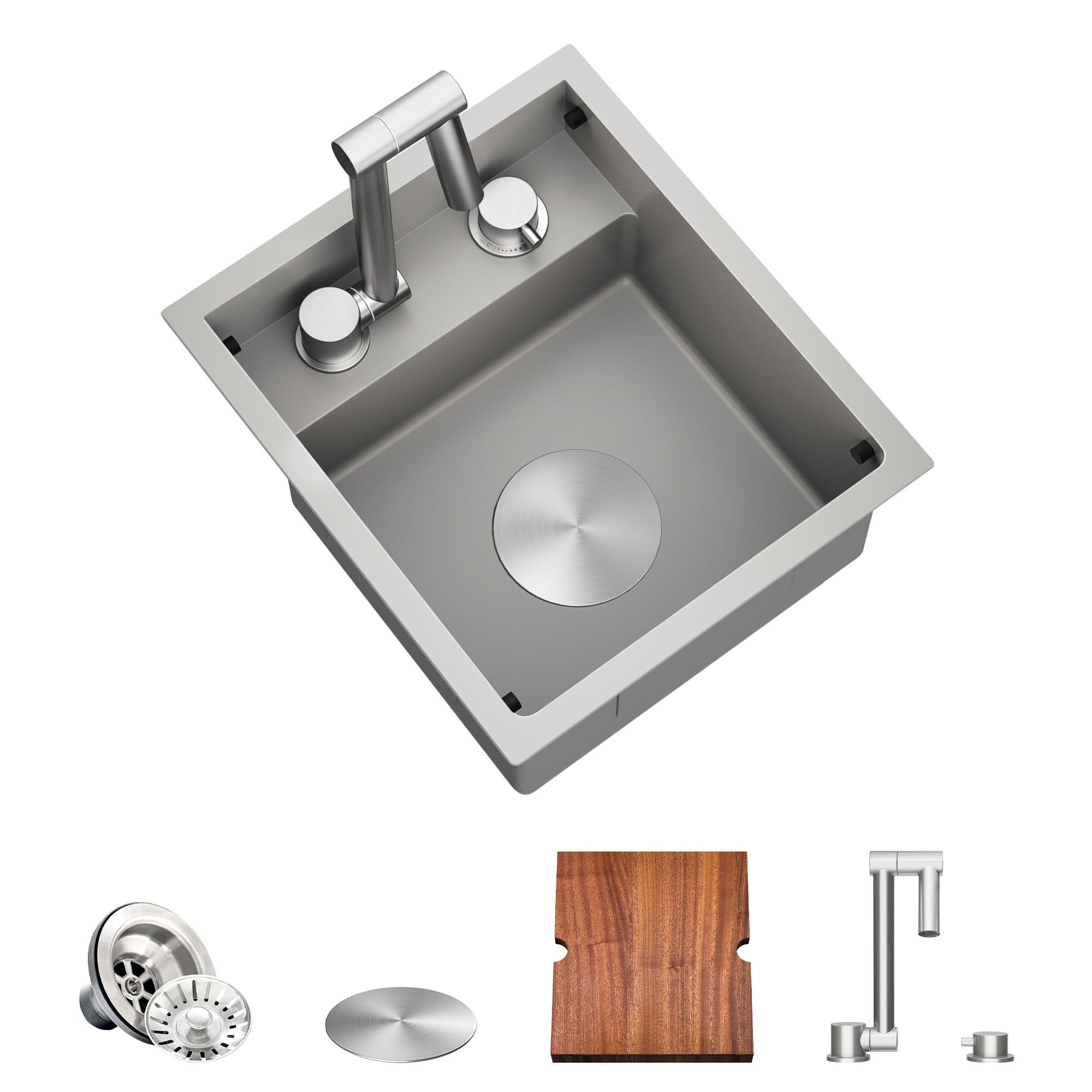 TORVA RV Kitchen Sink, 13 x 15 x 7 Inch Undermount Bar Sink 16 Gauge Stainless Steel Single Bowl ...