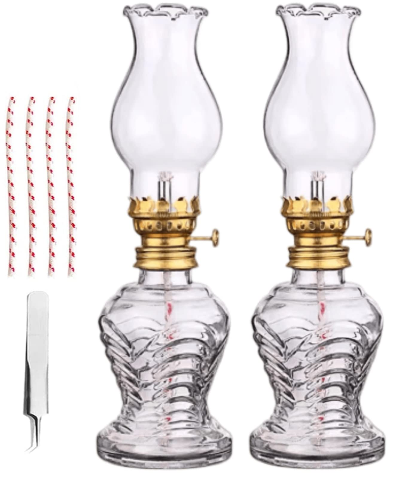 Lanmiya Oil Lamps for Indoors UK, Clear Kerosene Lamp Lantern, 2 Sets Classic with Glass Lampshade and 4 Cotton Wick, Vintage Chamber Lamp, Emergency Lighting Indoor Outdoor, ‎assorted Color (SB-122)